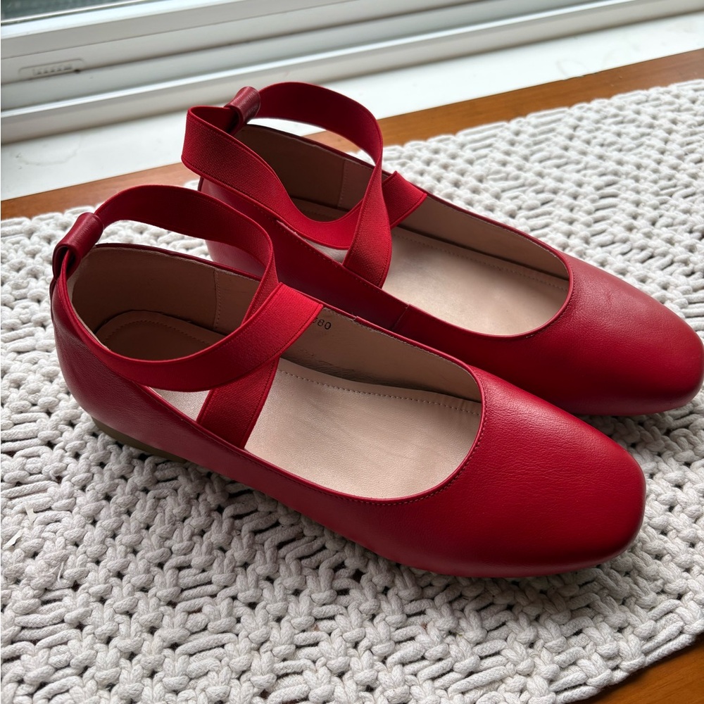 Red Leather Hand Made Ballet Flats from Etsy
